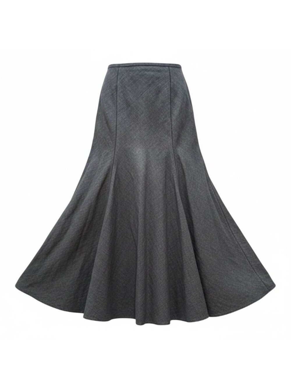 Charcoal Grey A-Line Linen Panel Flare Midi Skirt Size S Lined Side Zip Prairie
